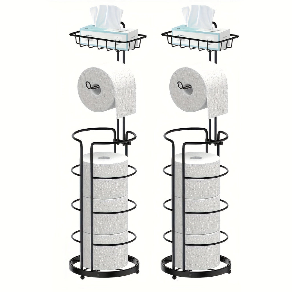 Freestanding Toilet Paper Holder – Metal Stand with 3 Reserve Roll Storage, Modern Bathroom TP Dispenser, No Drilling Required, Housewarming & Christmas Gift