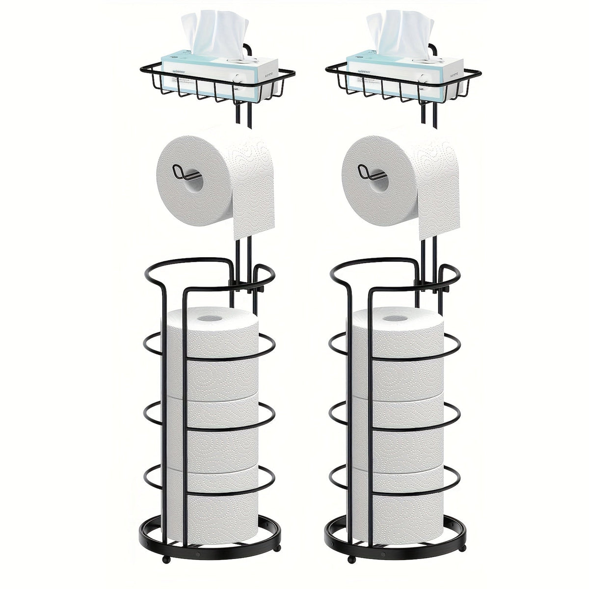 Freestanding Toilet Paper Holder – Metal Stand with 3 Reserve Roll Storage, Modern Bathroom TP Dispenser, No Drilling Required, Housewarming & Christmas Gift
