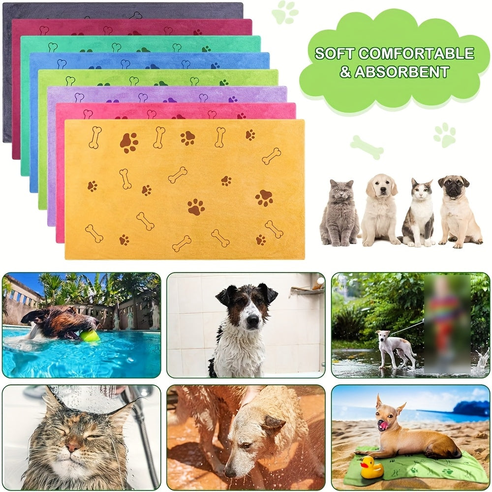 Quick-Dry Pet Towels 3-Pack – Soft Absorbent Microfiber Dog Bath Towels with Cute Paw Print Design, Fast-Drying Bathing Supplies for Small Medium Large Dogs and Cats, Random Colors