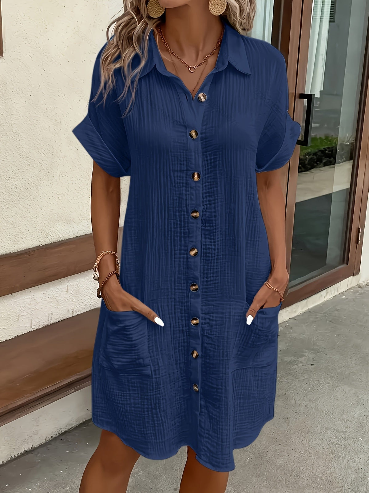 Women's Solid Color Lapel Collar Button-Down Sleeveless Shirt Dress – Breathable Knee-Length Vintage Flutter Sleeve Casual Dress for Spring Summer