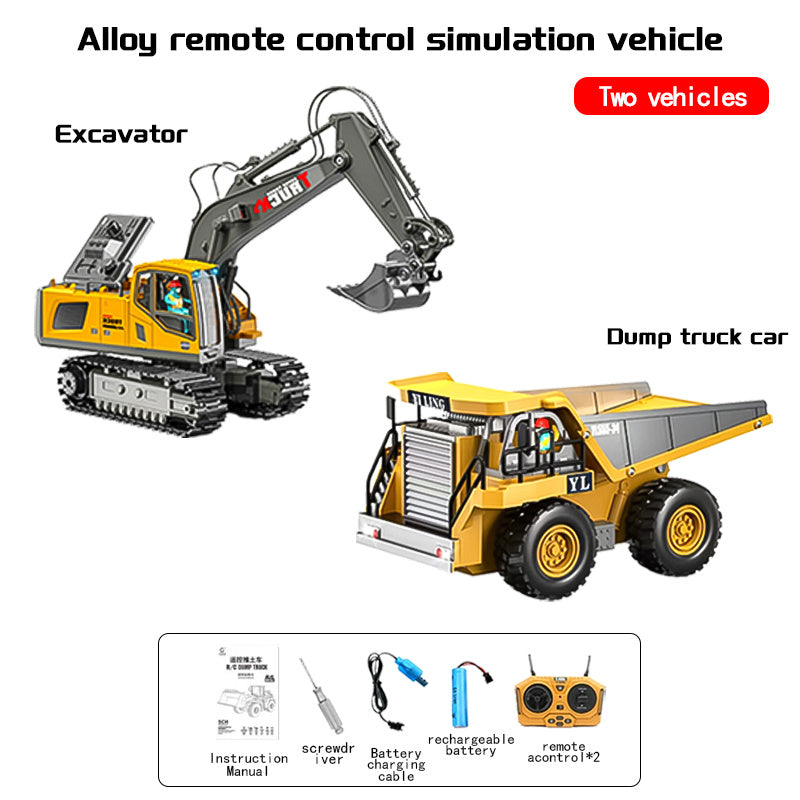 2.4G RC Engineering Vehicle Set - Remote Control Excavator Dump Truck Bulldozer Construction Toys, 13-Channel High-Tech Alloy Plastic Build Kit, 3-in-1 or 2-in-1 Options | Best Gift for Boys Kids Adults