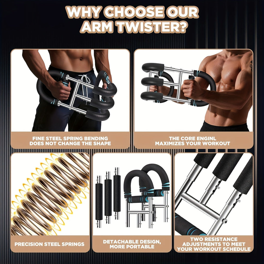 Arm Strength Trainer Chest Expander 3-Bar 3-Level Adjustable Resistance Tubes Portable Detachable Forearm Strengthener Home Gym Workout Device for Muscle Building Upper Body Training