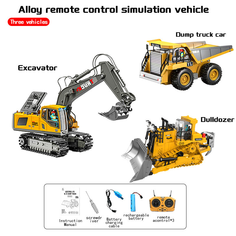 2.4G RC Engineering Vehicle Set - Remote Control Excavator Dump Truck Bulldozer Construction Toys, 13-Channel High-Tech Alloy Plastic Build Kit, 3-in-1 or 2-in-1 Options | Best Gift for Boys Kids Adults