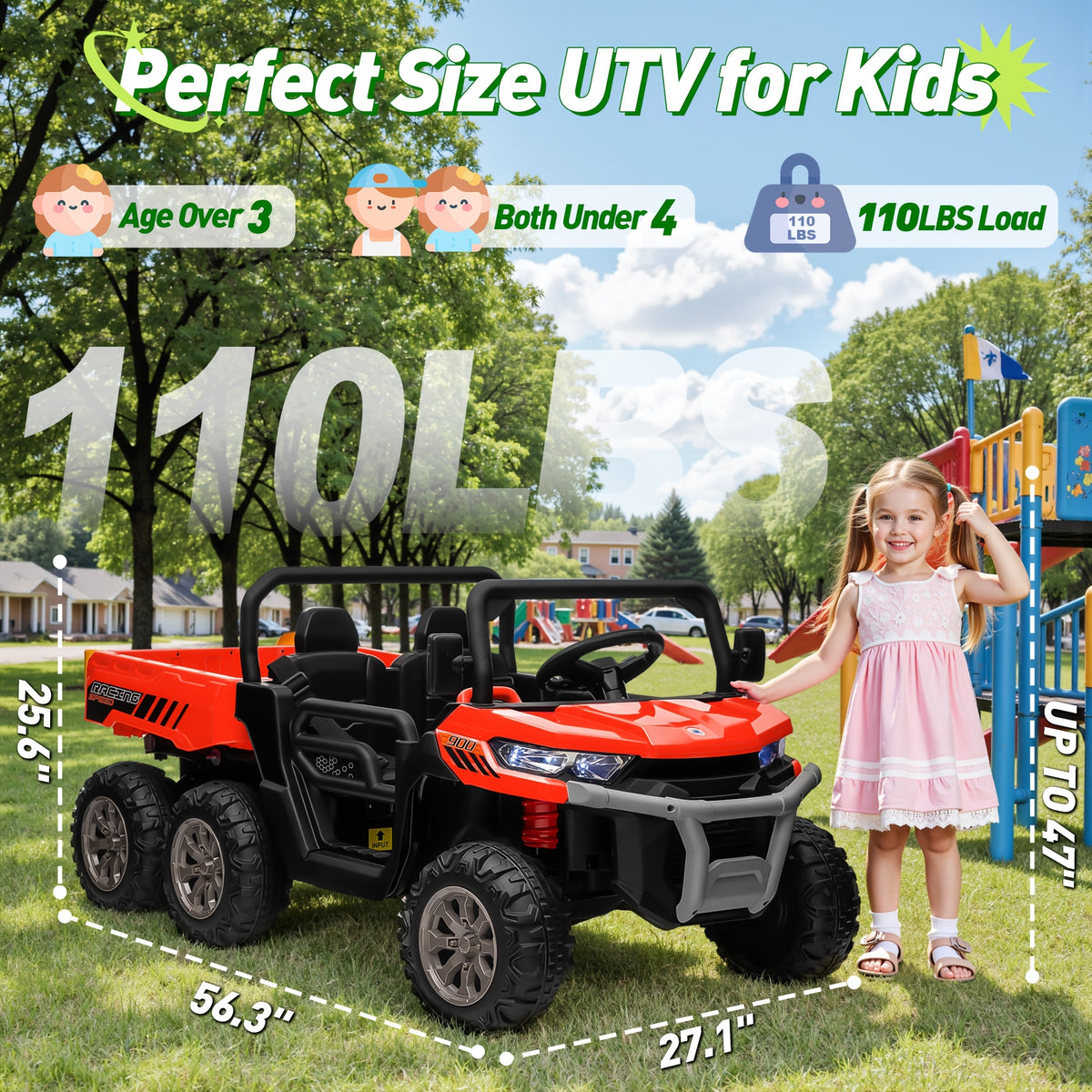 24V Kids Ride-On UTV with Remote Control, Dual Drive Mode, 3 Speed Settings, Bluetooth Music, 4 LED Lights, Suspension System & Flower Décor – Outdoor Ride-On Car for Boys & Girls Ages 3+ – Red Green Pink
