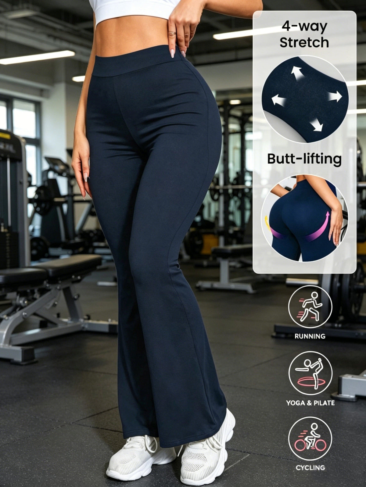 Women's High Waist Flare Pants Butt Lifting Wide Leg Trousers 4-Way Stretch Solid Color Casual Daily Wear Body Shaping Fashion Pants XS S M L XL