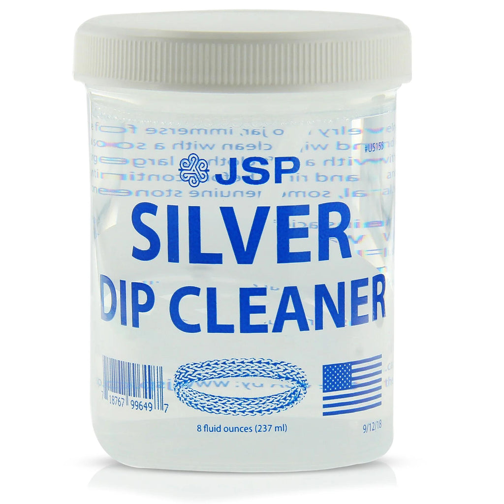 JSP Sterling Silver Dip Cleaner & Tarnish Remover 8oz – 925 & 999 Silver Jewelry Cleaning Solution with Dipping Basket & Microfiber Cloth, Restores Shine to Silver, Gold & Precious Metals