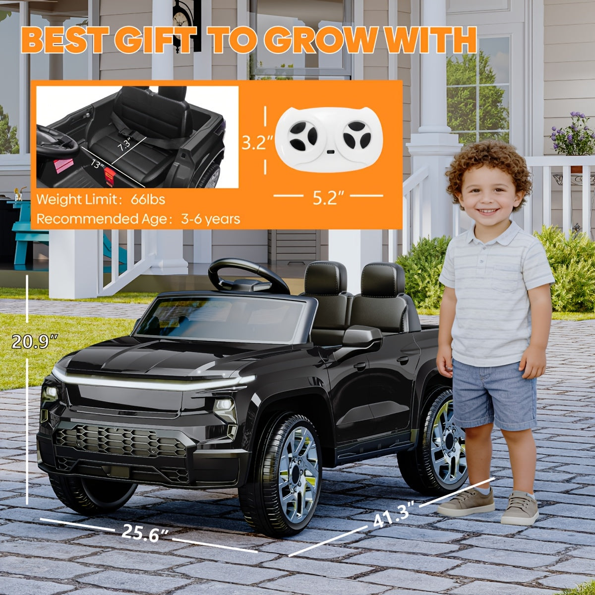 24V Remote Control Electric Ride-On Car for Kids with Soft Start, LED Lights, Music, Seat Belt & Parental Remote – White Black Blue Pink – Perfect Birthday Holiday Gift for Boys & Girls Ages 3-8