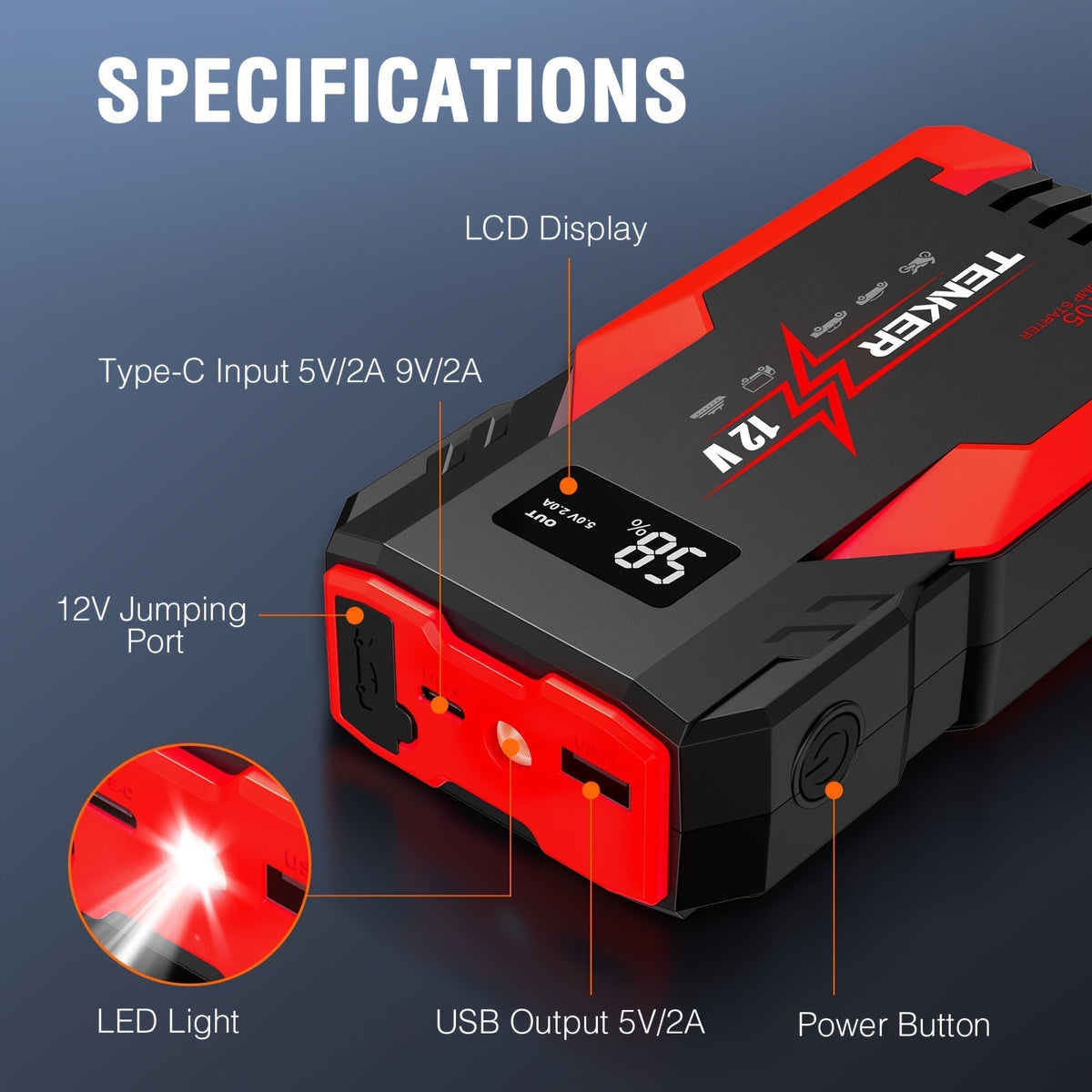 4000A/6000A Car Jump Starter with 150 PSI Air Compressor – 2-in-1 Portable Battery Booster & Tire Inflator, USB Fast Charge Power Bank, 3-Mode Flashlight for Cars, Trucks, Motorcycles & SUVs