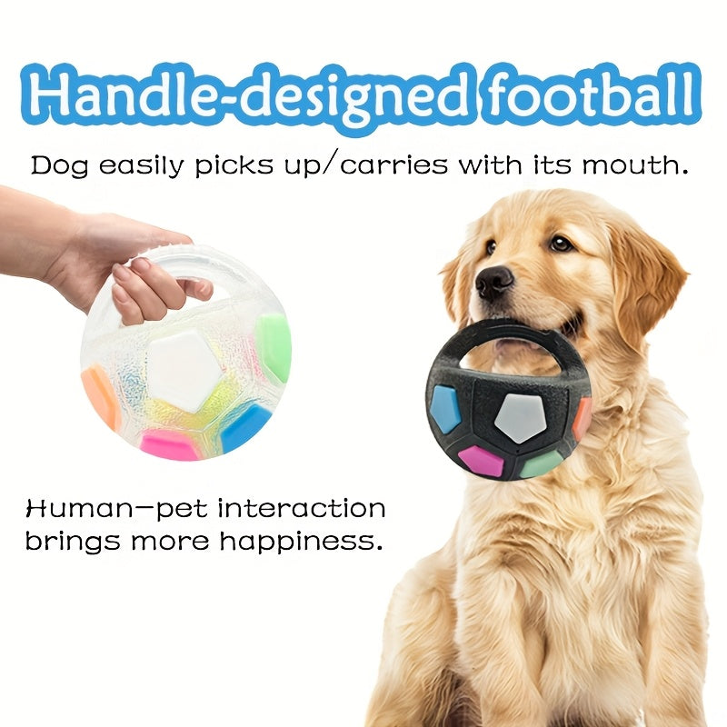 Soccer Ball Dog Toy with Squeaker & Carrying Handle - Durable TPR Interactive Dog Ball for All Sizes, 5.5 Inch Bouncy Fetch & Dribble Pet Toy for Indoor Outdoor Play