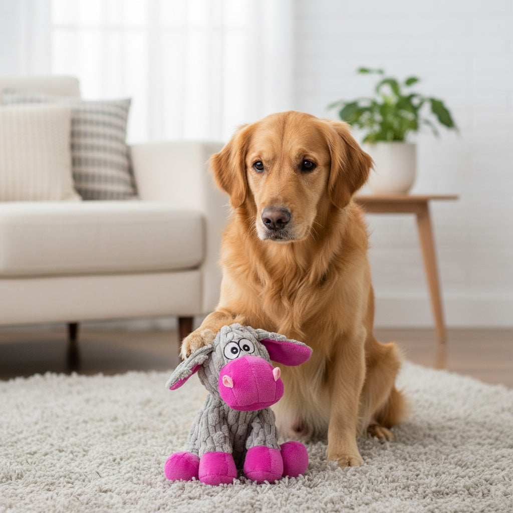 Pink Donkey Squeaky Plush Dog Toy – Cute Noisy Stuffed Animal Chew Toy for Small & Medium Dogs, Soft Interactive Bite Doll for Puppies, Fun Gift for Dog Lovers and Pet Play