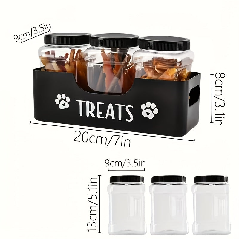 3-Piece Airtight Pet Snack Jar Set – Farmhouse Style Plastic Pet Food Storage Containers for Dog & Cat Treats, Durable Sealed Treat Jars, Black Set