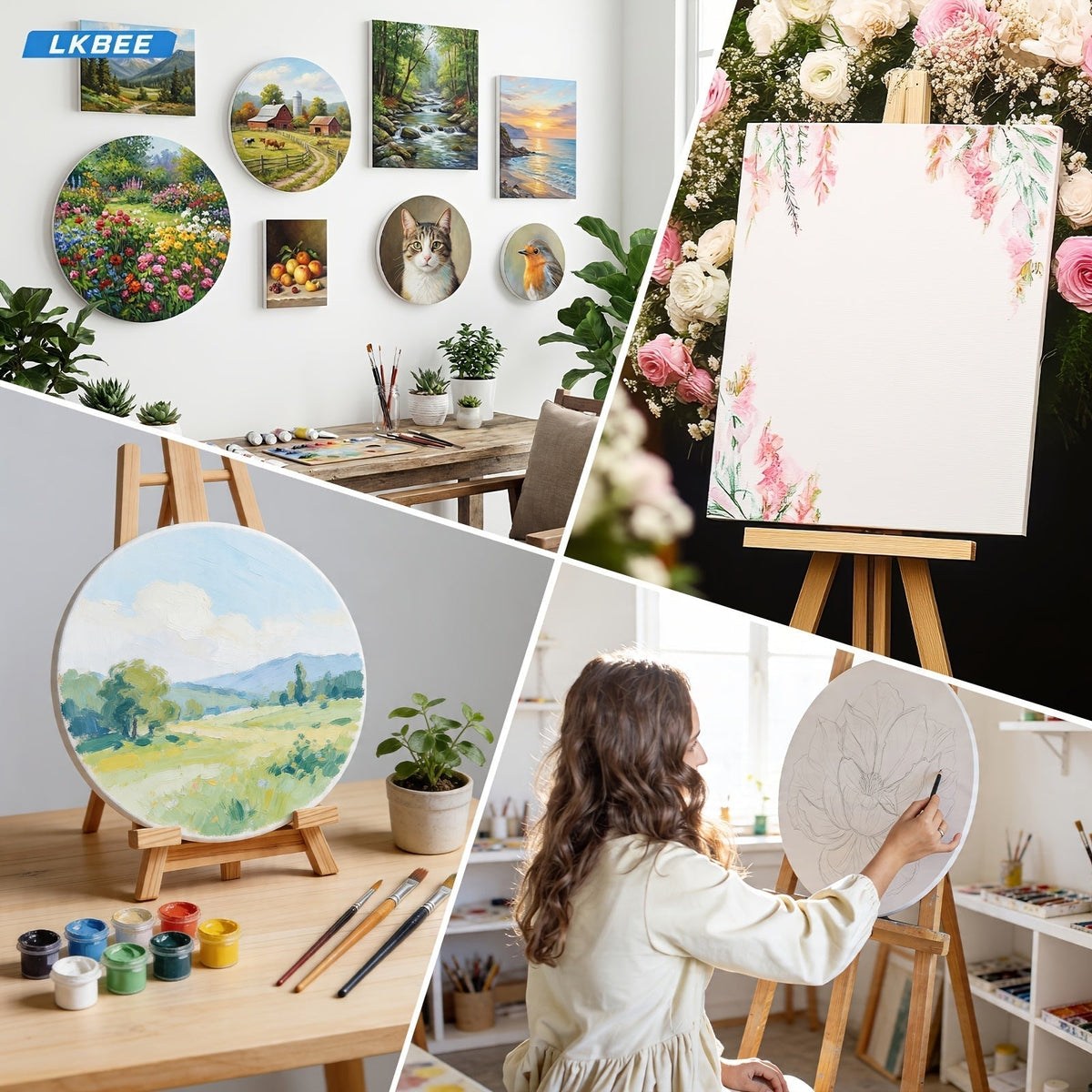 Stretched Canvas Board Set Round & Square Multi-Size Combo – 5 to 20 Piece Packs in 10x10, 11x14, 12x12, 16x16 & More – Ideal for Acrylic Pouring, Wet-on-Wet, Oil Painting & Classroom Teaching
