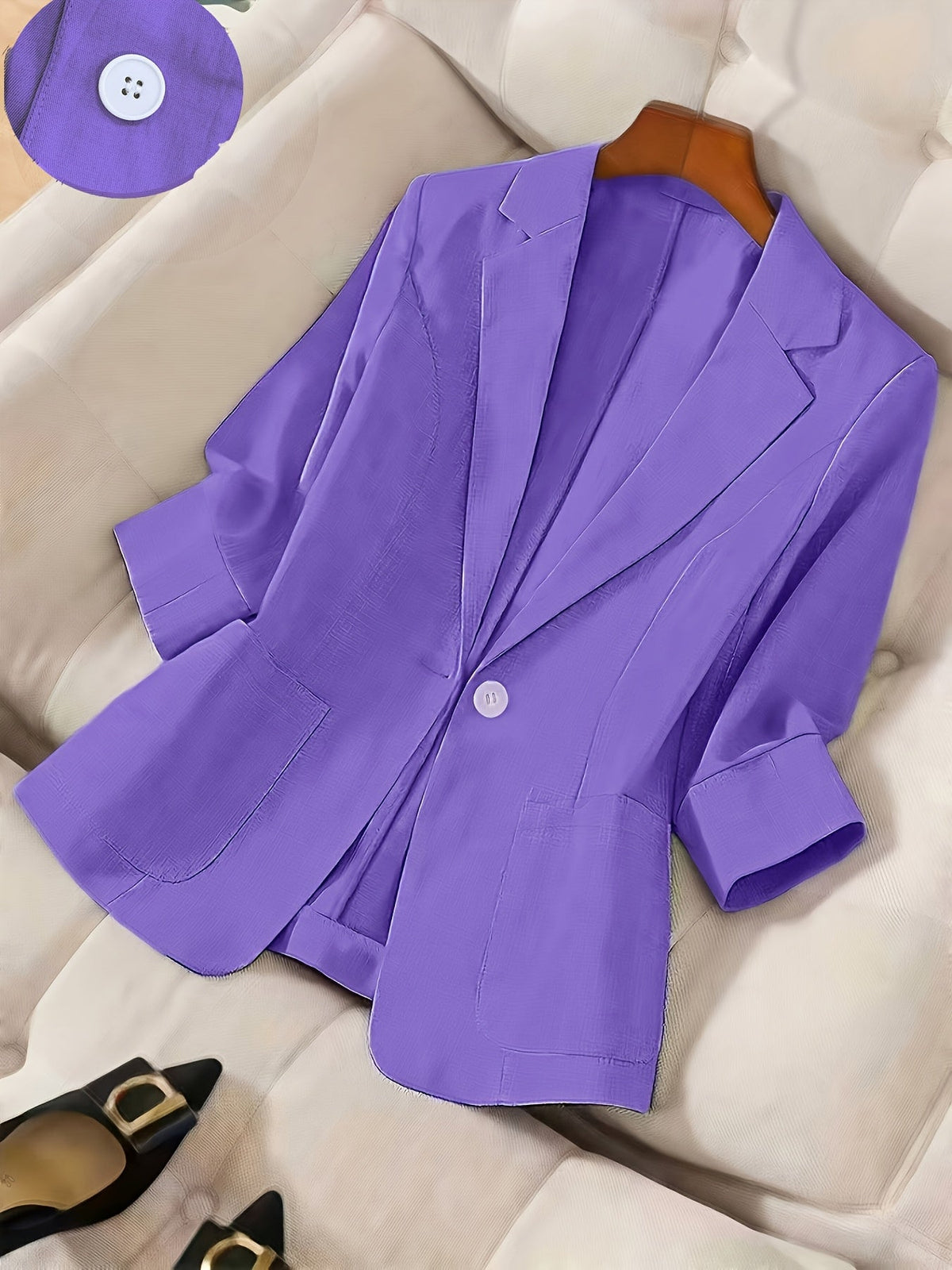 Women's Single Button Blazer Jacket 3/4 Sleeve Lightweight Suit Coat | Elegant Casual Outerwear for Spring Summer Fall | Office Work Business Professional Solid Color Blazer S M L XL XXL