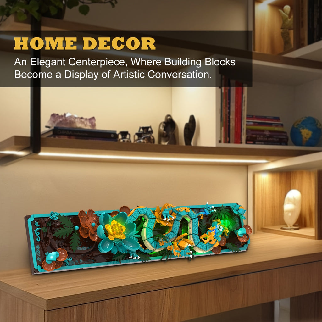 Dragon Wall Art Building Block Set 1574 Pieces LED Light Mythic Dragon Tile Frame Kit for Adults Teens Home Office Decor STEM Creative Gift Ages 14+