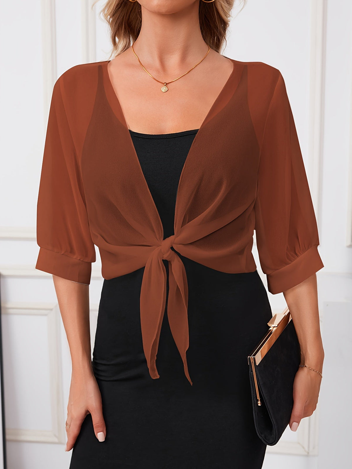 Women's V-Neck Tie Front Shawl Blouse – Lightweight Semi-Sheer Woven Shirt Jacket in 14 Colors for Spring, Summer & Fall