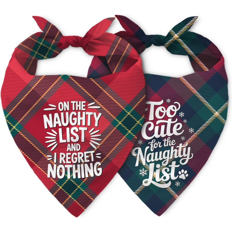 Christmas Dog Bandanas 2 Pack - Green Red Plaid Reversible Holiday Triangle Bibs for Medium Large Dogs, Festive Xmas Pet Scarf Costume Accessory, Dog Christmas Gift & Stocking Stuffer