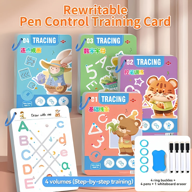 Reusable Handwriting Practice Books for Kids Ages 3-8 4-Book Set 128 Pages Pen Control Letters and Numbers Workbook with 4 Pens and Eraser Homeschool and Classroom Supplies