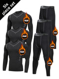 6pcs Men's Thermal Fleece-Lined Sports Underwear Set – Printed Warm Base Layer for Fall Winter Running Fitness Training, Morning & Night Workout Gear