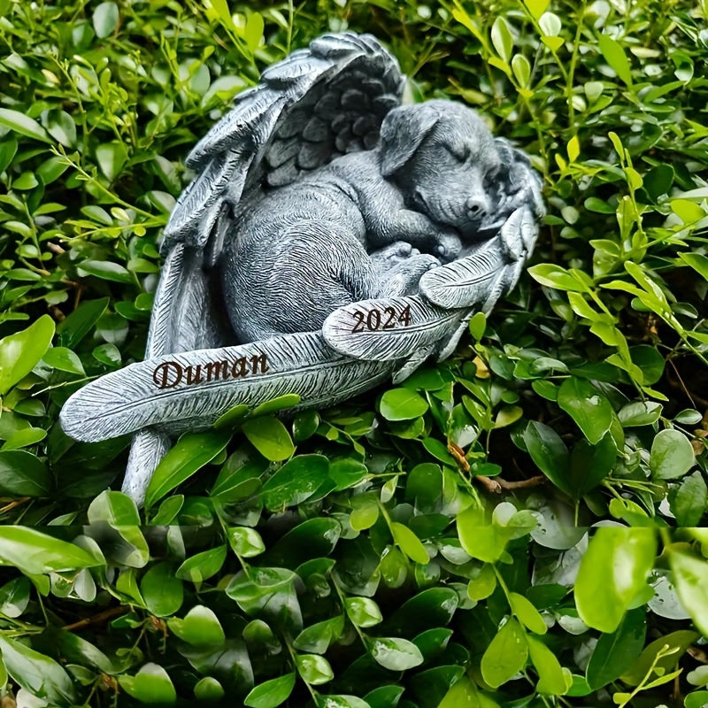 Personalized Pet Angel Sleeping Stone Memorial – Custom Name & Date Sympathy Gift for Loss of Dog or Cat, Engraved Pet Grave Marker Keepsake for Garden or Home