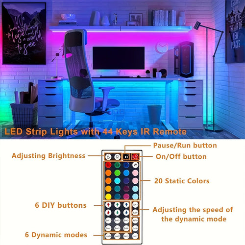 100ft LED Strip Lights Color Changing with 44-Key Remote & Power Supply – RGB LED Light Strip for Bedroom, Living Room, Festival, Wedding, Carnival & Party Decoration – 30M Indoor Ambiance Lighting