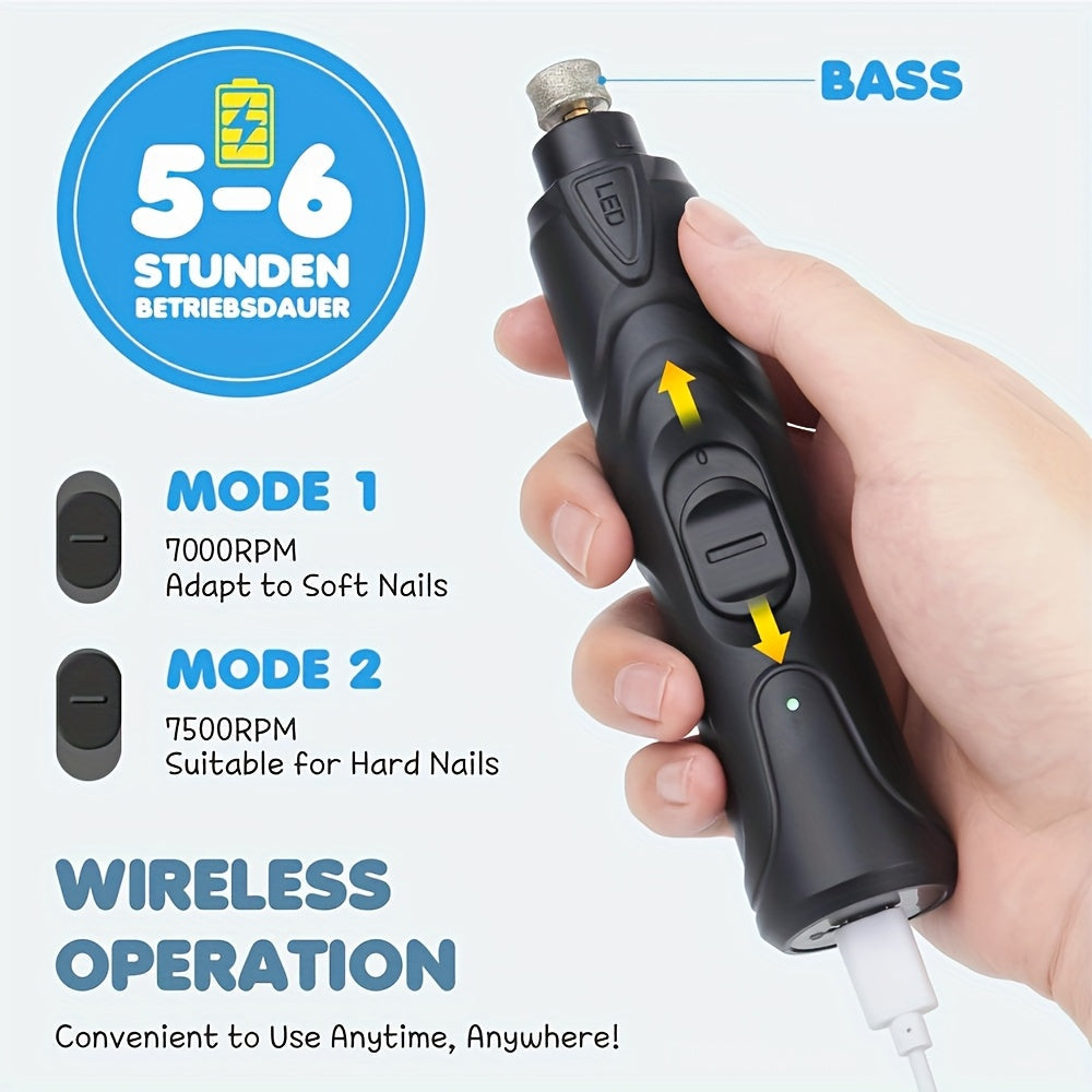 Rechargeable Dog Nail Grinder with LED Light - Quiet Painless Electric Nail Trimmer for Large Medium Small Dogs, 2-Speed Settings, Portable USB Grooming Tool for Home & Travel Pet Nail Care
