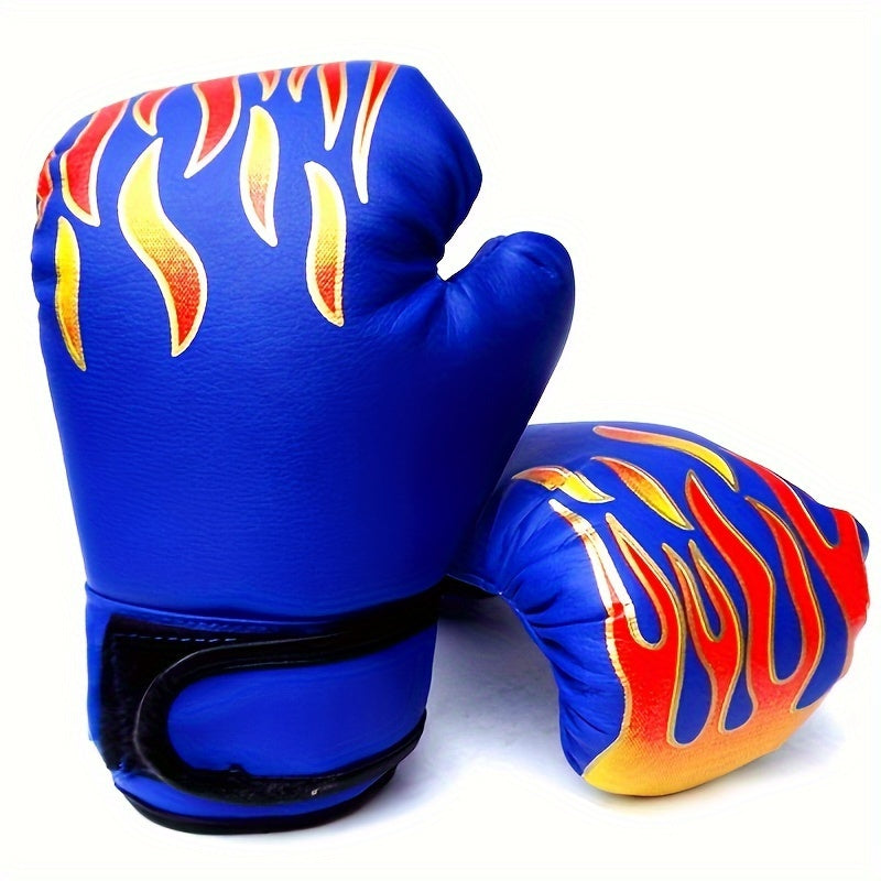 Kids Boxing Gloves for Boys & Girls – Flame Design Youth Training Gloves for Punching Bag, Kickboxing, MMA, Sparring & Thai Boxing, Beginner Junior Sports Gift (Flame Red / Flame Blue)