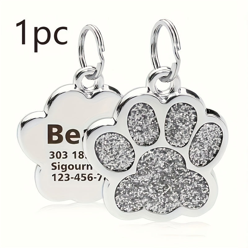 Custom Laser Engraved Dog Tag - Personalized Pet ID Plate with Cat Paw Design, Durable Fade-Resistant ID Tag for Dogs & Cats, 7 Color Options (Silver, Black, Purple, Pink, Red, Blue, Lake Blue)