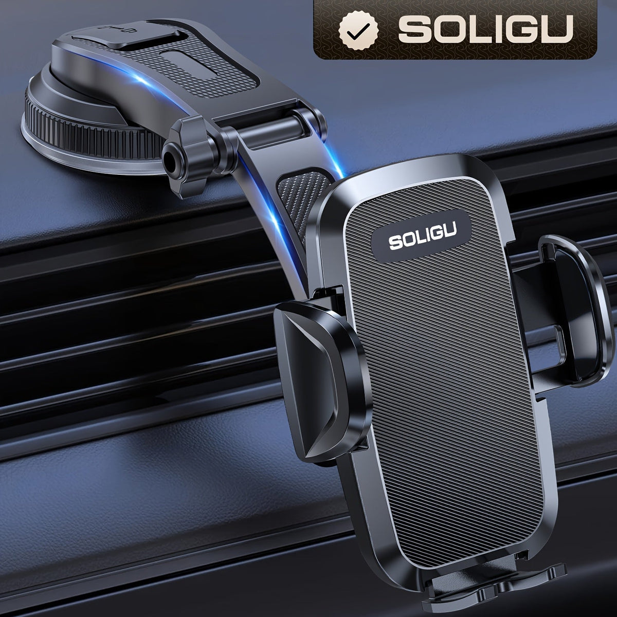 Universal Car Phone Holder 360° Rotatable Dashboard Mount – Retractable Cradle Fits All Phones iPhone Samsung, Adjustable Horizontal & Vertical Viewing, Secure Grip Car Phone Mount