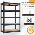 Heavy Duty 5-Tier Metal Garage Shelving Unit 2000 LBS – Adjustable Steel Storage Shelf Rack 60–72 Inch for Garage, Basement, Pantry, Kitchen & Warehouse, Tool-Free Assembly, Black