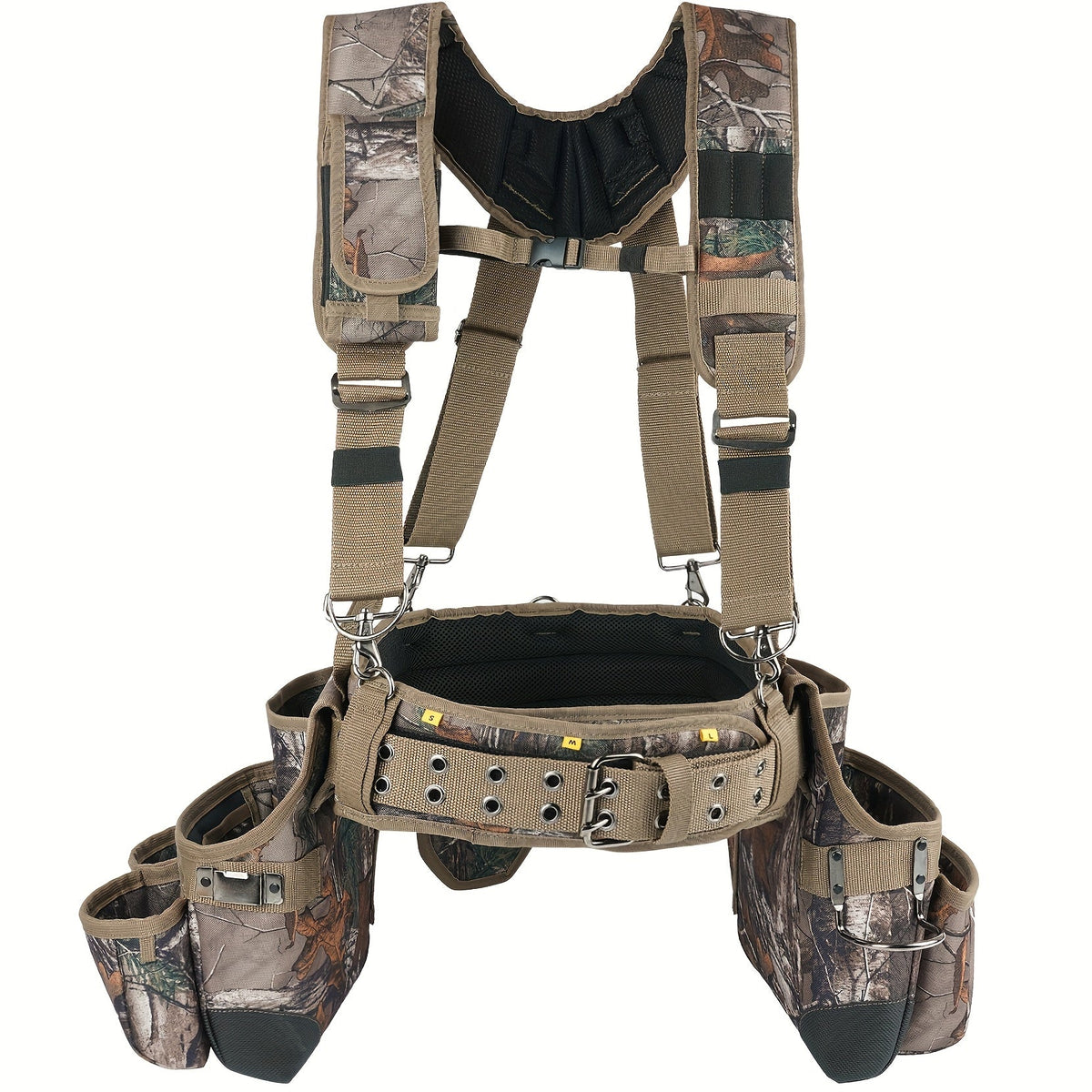 Heavy Duty Tool Belt with Suspenders 5-Piece Set – 1680D Ballistic Fabric, Carpenter Framer Construction Pouch with Phone Holder & Hammer Loop, Fits Electricians, Roofers & Contractors
