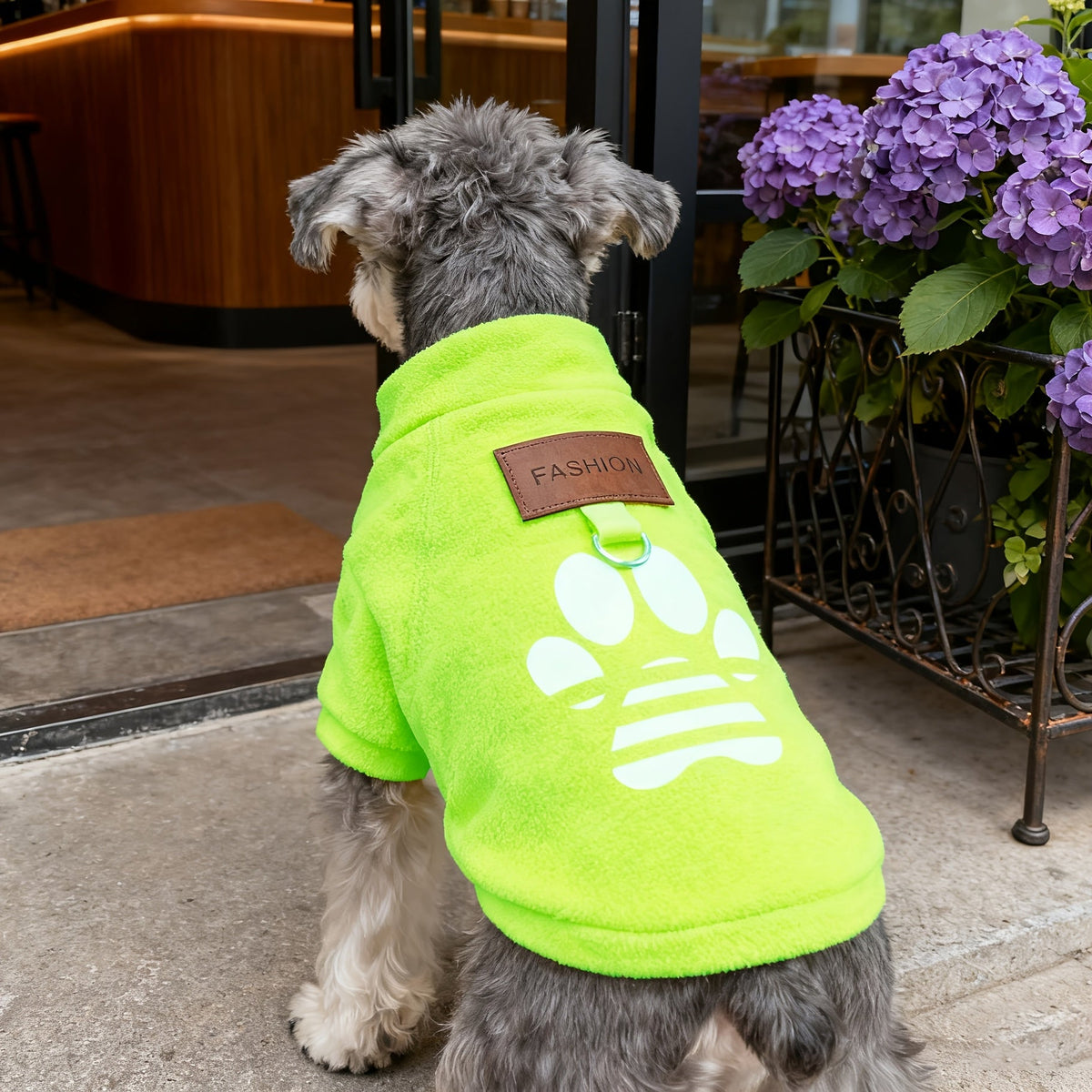 Dog Sweater for Small Medium Dogs & Cats - Soft Warm Paw Print Pullover Sweatshirt with Safety Leash Loop, Cozy Winter Puppy Coat Pet Clothes for Boy Girl Dogs, Cold Weather Pajama Jacket
