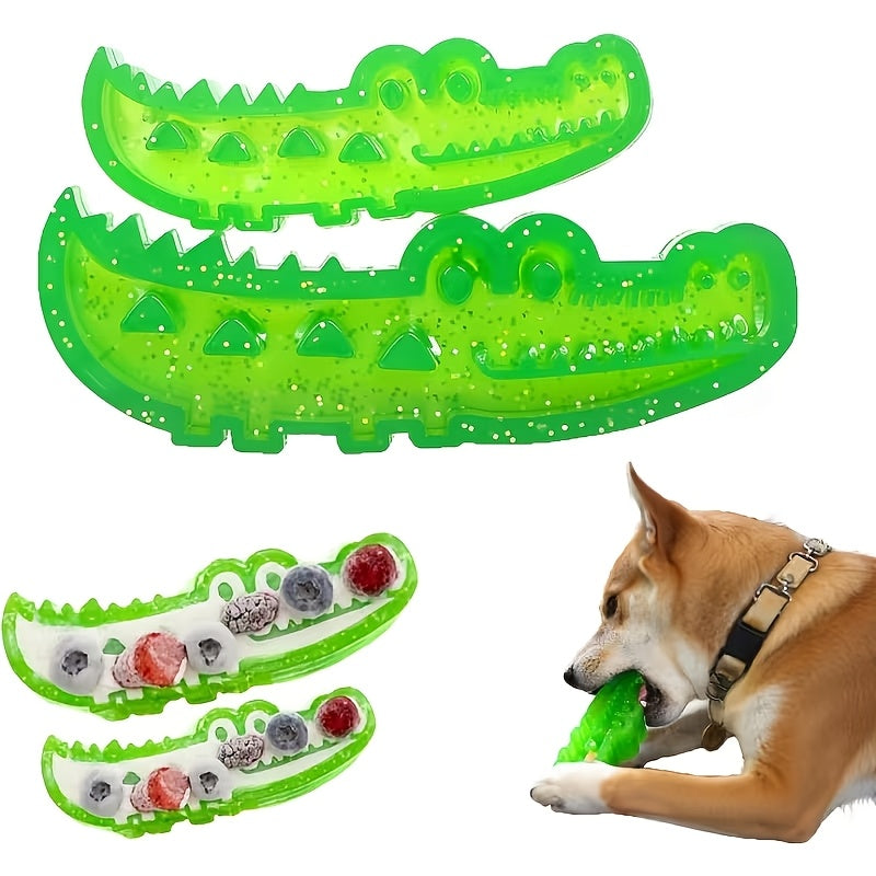 Crocodile Dog Food-Stashing Rubber Chew Toy – Interactive Slow Feeder & Enrichment Foraging Toy for All Breeds, Reusable Treat Dispensing Puzzle Toy, Chew-Resistant, Fun Green Design, Small & Large