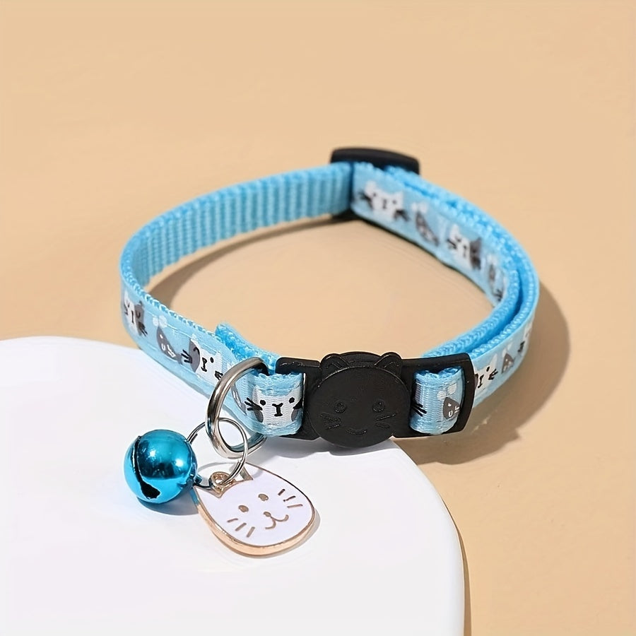 Cat Collar with Cat Face Pendant & Anti-Choke Safety Clasp - Adjustable Breakaway Collar for Cats 7 Colors Red Pink Black Blue Purple Cute Cat Accessory Gift for Cat Lovers