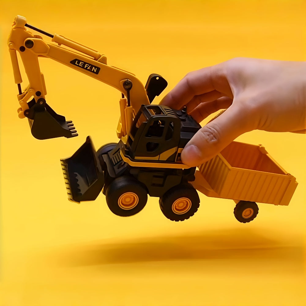 3-in-1 Excavator Bulldozer Dump Truck Toy Large 26cm Construction Vehicle 360° Rotating Cab Friction Powered Battery-Free Kids Toy for Boys Girls Age 3+ Christmas Halloween Back to School Gift