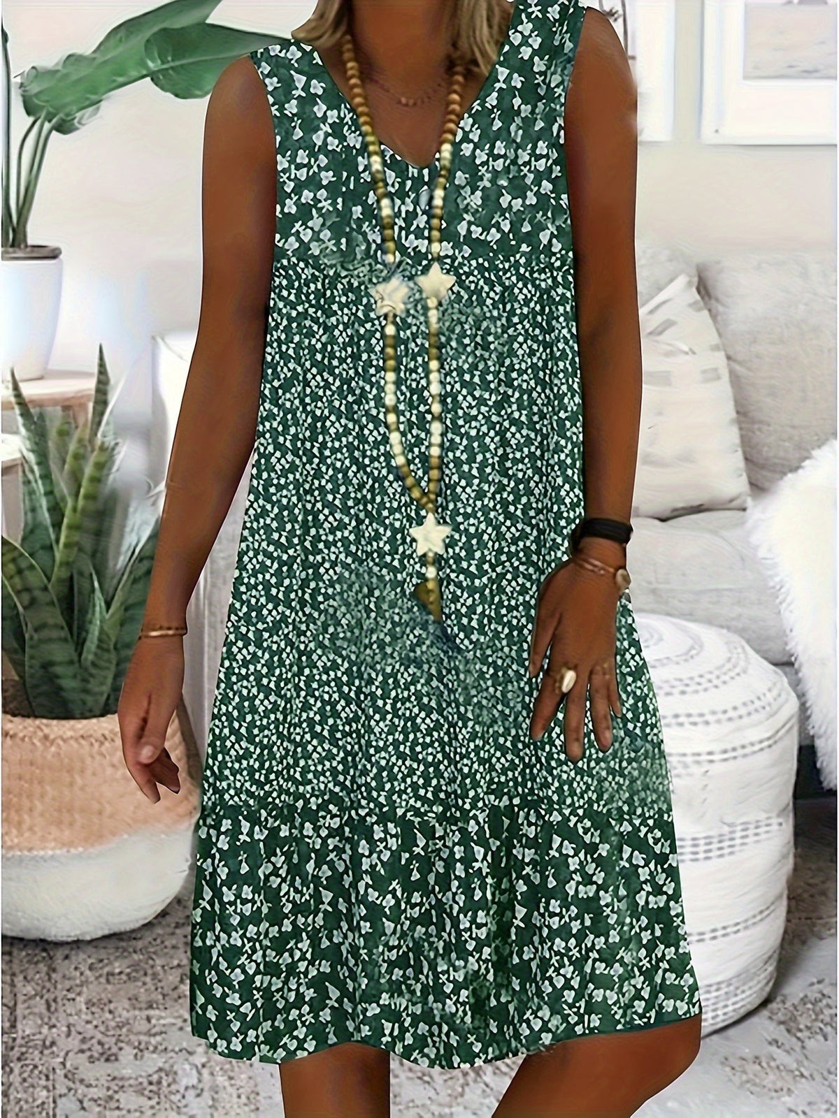Women's V-Neck Sleeveless Dress Summer Floral Print Casual Sundress Loose Fit Beach Vacation Dress for Women S M L XL XXL