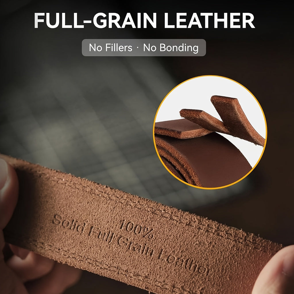 Men's Full Grain Leather Belt with Gift Box - Handmade Casual Everyday Jeans Belt with Stainless Steel Buckle, Durable Black & Brown Dress Belt for Men, Sizes 30-52, Perfect Gift for Him