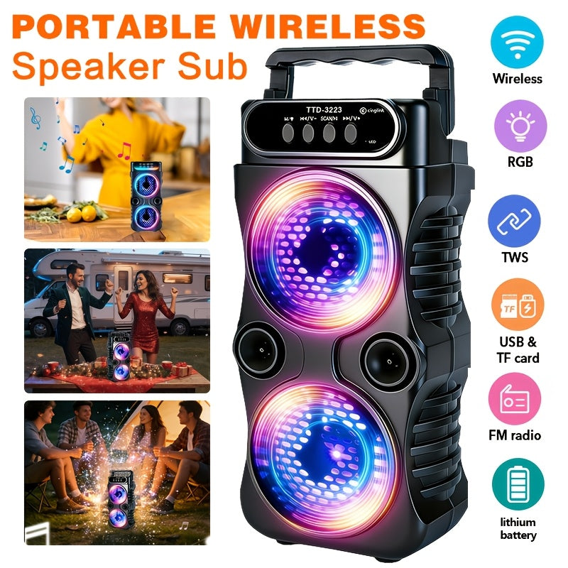 Portable PA Bluetooth Party Speaker with RGB Lighting, Subwoofer & FM Radio – Supports BT, TWS, USB, TF & Mic Input for House Parties, Holiday Gatherings & Indoor Dancing, Standard & Upgraded Versions