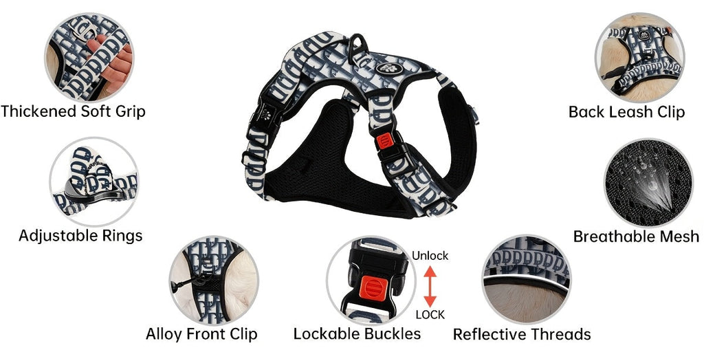 No Pull Dog Harness Set with Leash Retractable Seatbelt & Collar – Fully Reflective Adjustable Breathable Vest Harness with Handle for Small & Large Dogs XS–XL