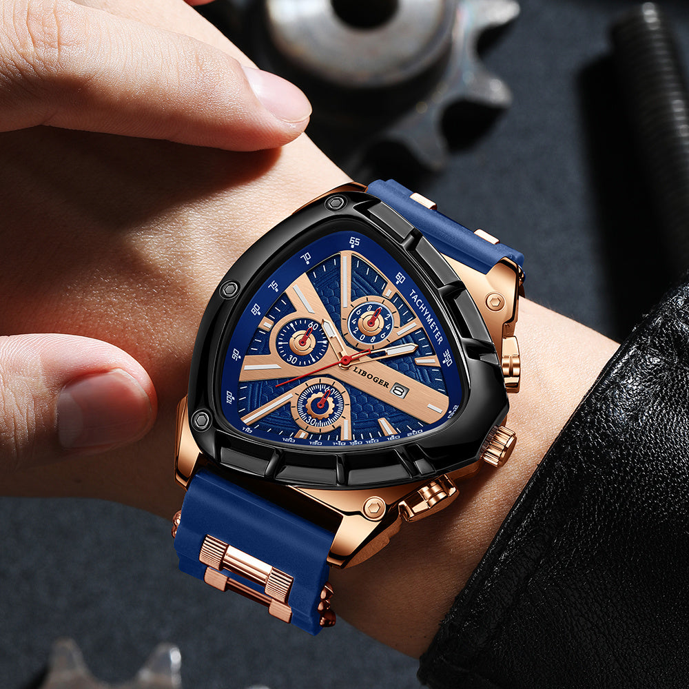 2pcs Men's Watch Set Sports Triangle Dial Silicone Strap and Retro Square Dial Quartz Watches with Date Display Dress Watch for Casual Valentine's Father's Day Gift