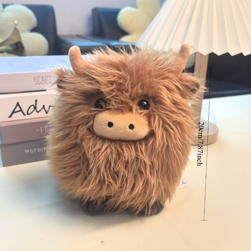 Cute Scottish Cow Plush Dog Toy – Round Fluffy Simulation Animal Bite Toy for Dogs & Cats, Soft Squeaky Companion Doll for Anxiety Relief, Chewing & Interactive Play for Puppies and Small Pets