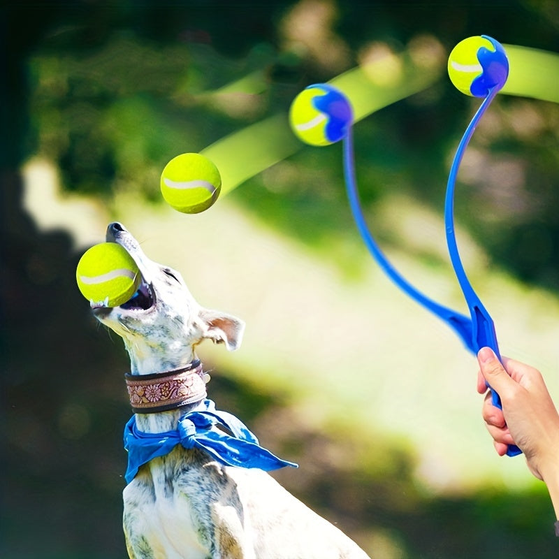 Dog Ball Launcher Thrower with Tennis Ball - Hands-Free Fetch Stick for Outdoor Training & Exercise, No-Bend Dog Ball Chucker for Small Medium Large Dogs, Durable Pet Ball Thrower Toy