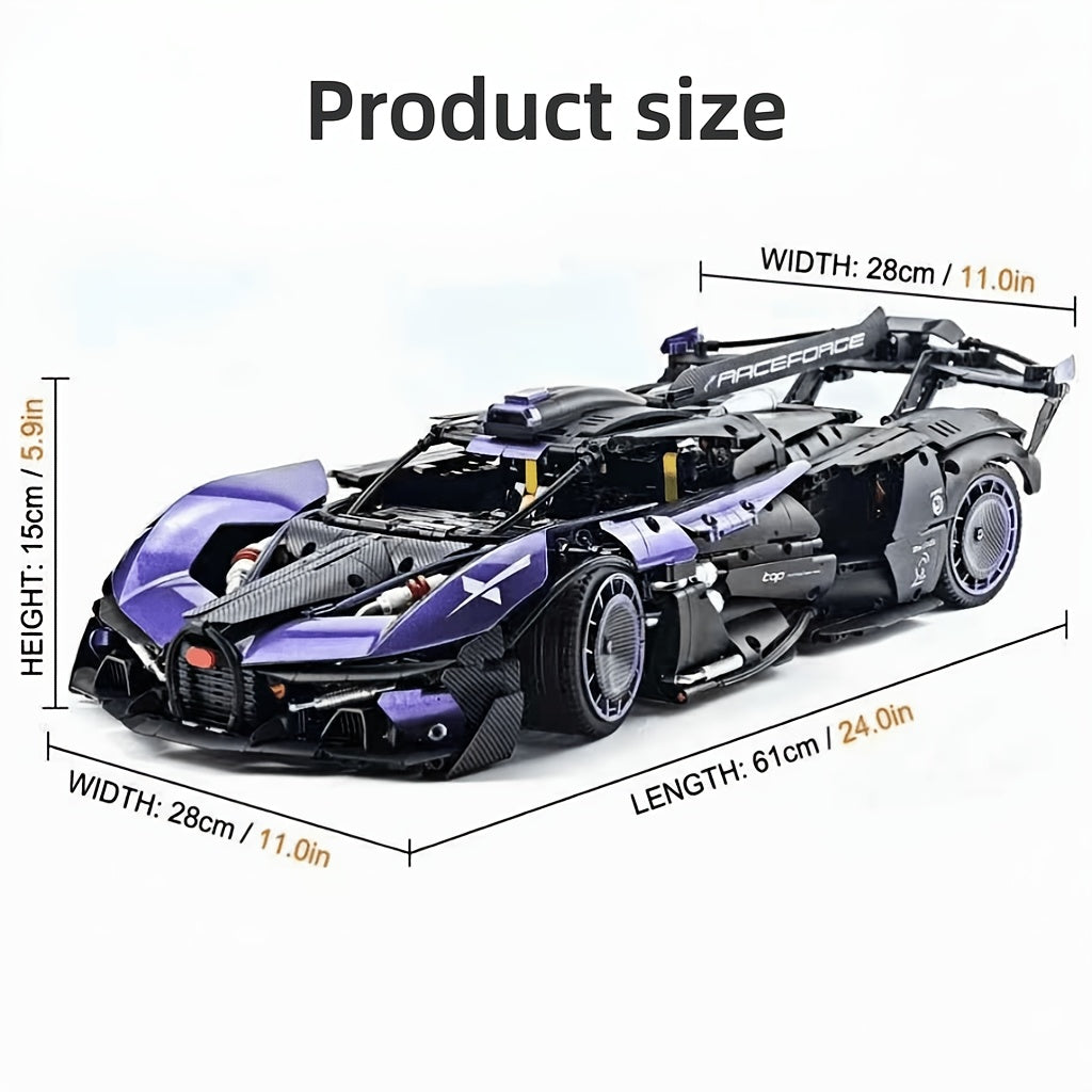 3332 Piece 1:8 Scale Supercar Building Blocks Set – Dark Purple Limited Edition Muscle Car Model Kit, Streamlined Body, Modular Design, Collectible Display Gift for Car Enthusiasts Boys & Adults