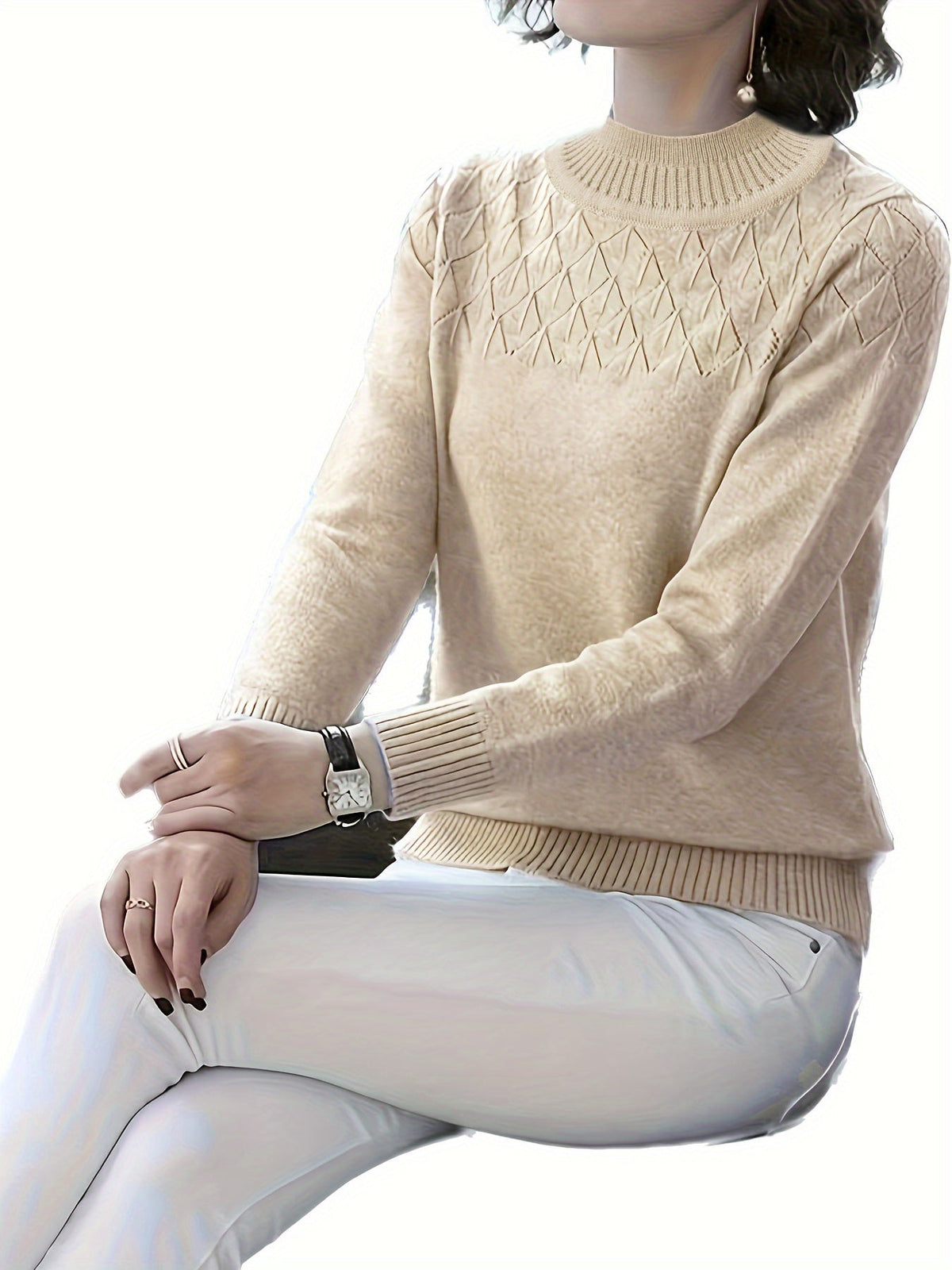 Viscose Sweater Pullover Women Plus Size Round Neck Long Sleeve Knit Top Spring Fall – Elegant Solid Color Stretch Casual Formal Shirt S-XXL
