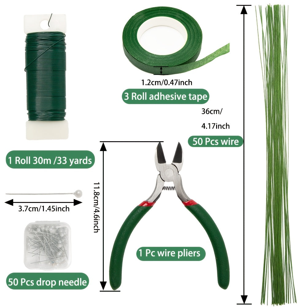 105Pcs Floral Arrangement Kit with Green Floral Tape Wire Boutonniere Flower Pins and Wire Cutter – DIY Wreath Making Wedding Bouquet Corsage Craft Supplies