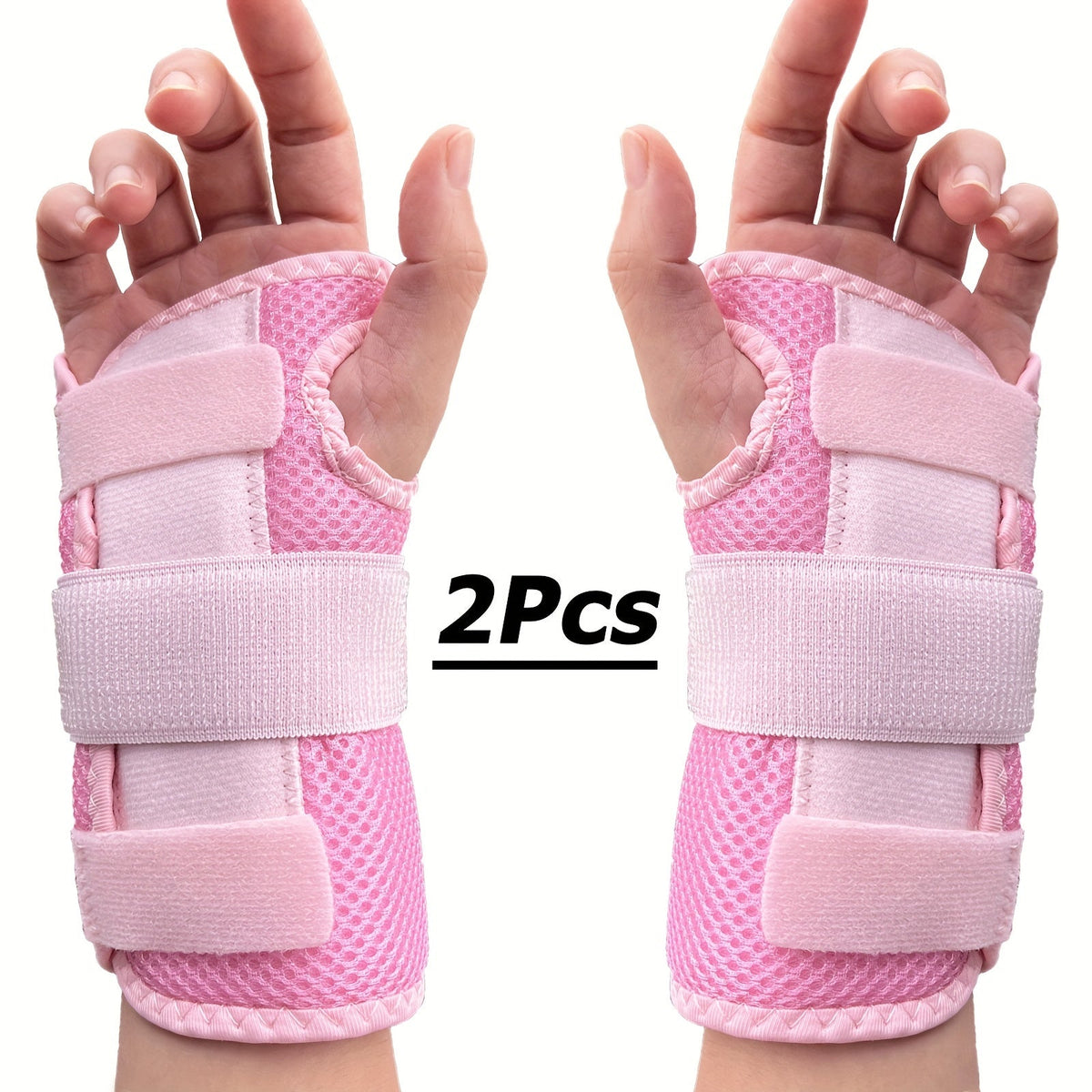 Wrist Brace with Dual Plate Triple Fixation Support - Breathable Adjustable Compression Splint for Sports, Carpal Tunnel, Tendonitis Relief, 1 Pair Pink Blue Beige