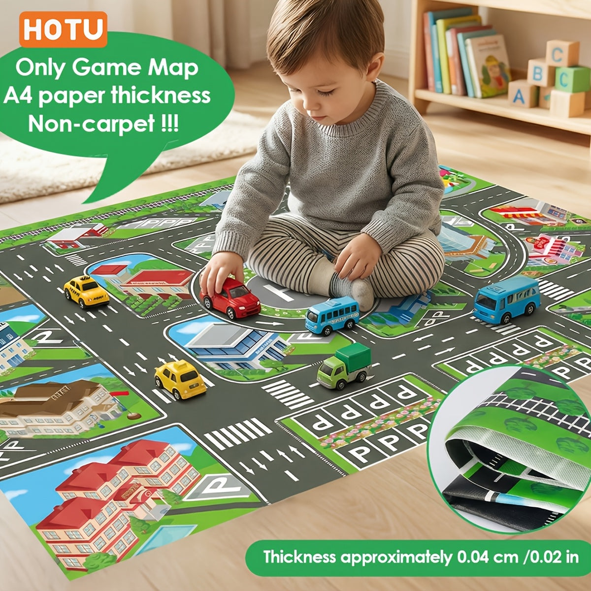City Traffic Play Mat for Kids Ages 3+ - Large Interactive Road Map with Garage & City Scene, Educational Floor Mat for Toy Cars, Room Decor, Birthday Christmas Halloween Gift (Map Only)