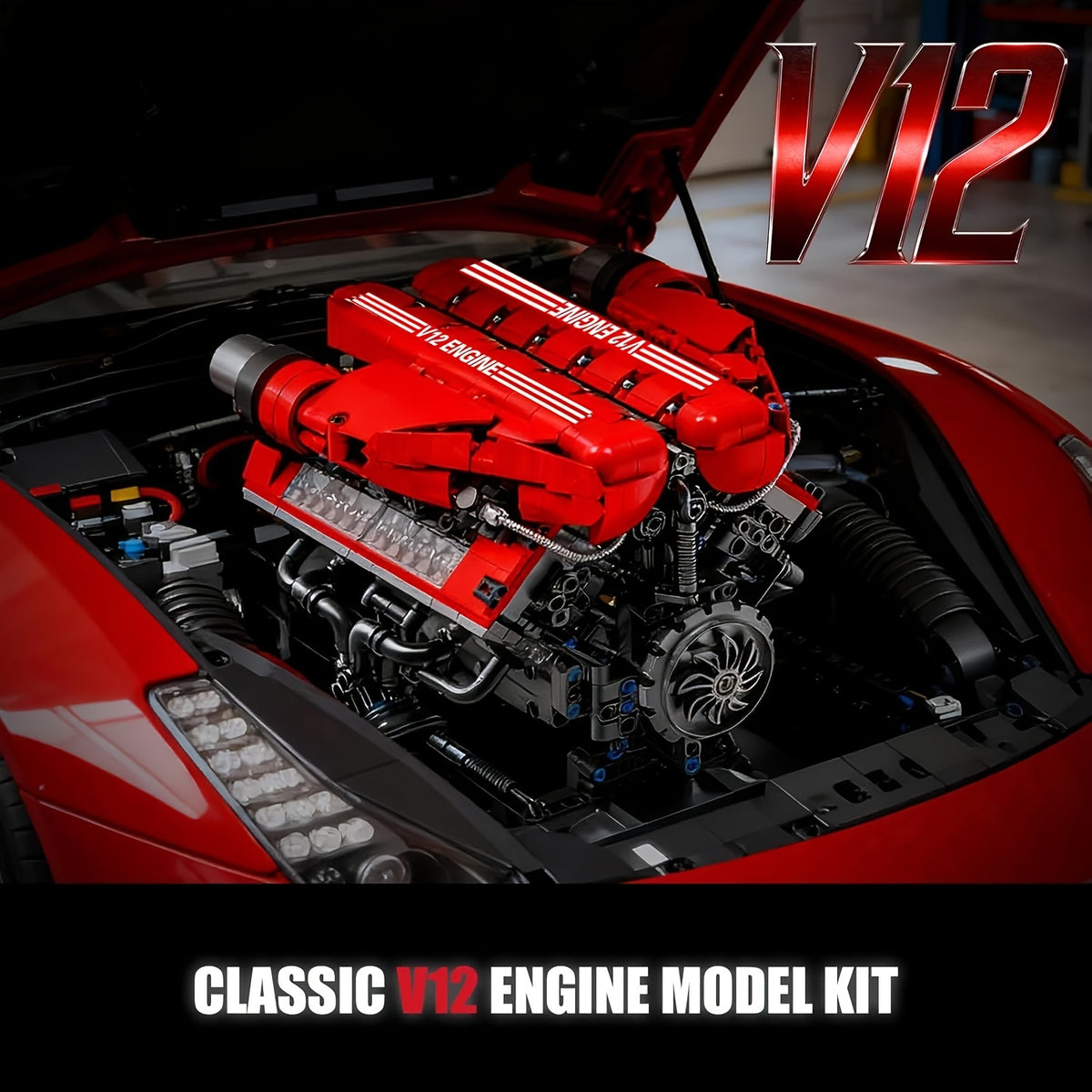 V12 Engine Model Kit That Runs 1607pcs – 12-Cylinder Sports Car Engine Building Set, Realistic Working V12 Engine Display Model, STEM Engineering Construction Toy, Educational Gift for Teens Adults Men Boys
