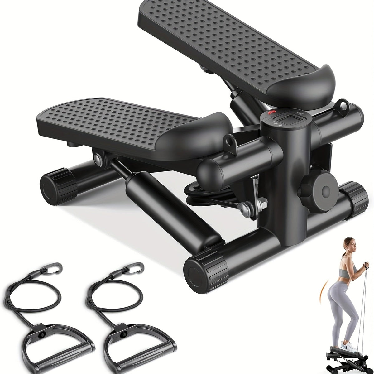 Mini Twist Stepper Machine with Resistance Bands - Portable Stair Stepper for Home Workout 300LBS Capacity Full Body Cardio Trainer for Legs Arms