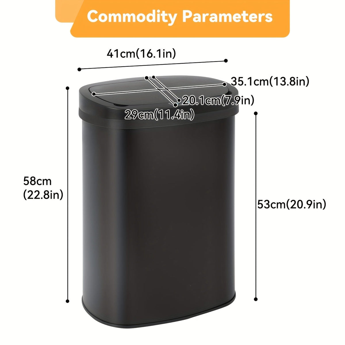 13 Gallon Touchless Trash Can 50L Automatic Motion Sensor Kitchen Waste Bin Stainless Steel & Plastic for Kitchen Office Bedroom Living Room