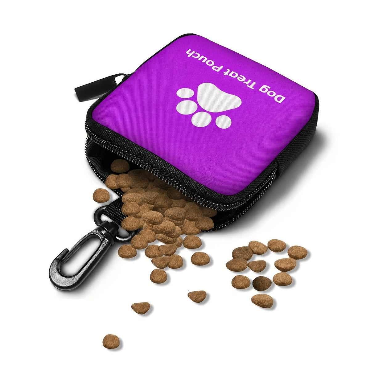 Dog Training Treat Pouch with Zipper - Portable Pet Snack Bag for Outdoor Walks Training and Travel, Hands-Free Dog Treat Bag with Belt Clip, 4 Colors Black Purple Blue Red